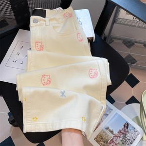 Los pantalones de mezclilla blancos en stock son imprescindibles para <span class=keywords><strong>las</strong></span> chicas dulces decoradas con elementos coloridos de dibujos animados que desbloquean la nueva tendencia Linda - Product Image 1