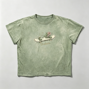 <span class=keywords><strong>T</strong></span>-<span class=keywords><strong>shirt</strong></span> Vintage Lavata Pesante con Grafica <span class=keywords><strong>Skateboard</strong></span> Rosa e Testo Curbside per Streetwear Estivo - Vendita all'Ingrosso per Brand - Product Image 3