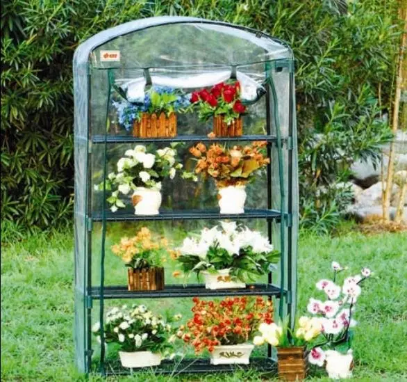 Cubierta de PVC Invernadero de jardinería Mini invernadero verde de fácil montaje con puerta con cremallera para uso en interiores y exteriores