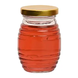 Bouteille en verre de confiture en verre rond naturel de haute qualité avec couvercle pot de miel de cornichons de stockage avec célèbre cadeau de nourriture