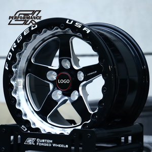 Jantes forgées sur mesure, décalées 17x7J 18x8J 5x127 5x120.65, noir brillant, avec beadlocks usinés pour camion Chevelle - Product Image 1
