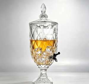 CRYSTAL COAST Elegant Transparent Glass Beverage Dispenser with Lid Tap Large Capacity Iced Drink Jug for Party Tabletop Use - Product Image 1