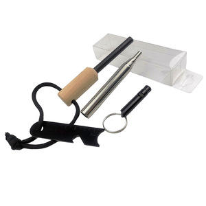 Outdoor Stainless Steel <b>Fire</b> Starter Kit With Flint Survival Whistle Telescopic Stick Camping Gear - Product Image 2