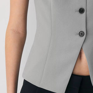 Women's Casual Dark Gray Woven Tank Tops <b>with</b> <b>Bow</b> <b>Collar</b> Lace Ribbons Button Details Elegant and Sophisticated - Product Image 4