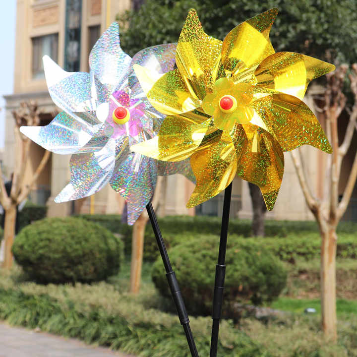 Reflective Pinwheels with Stakes, Extra Sparkly Pinwheel for Garden Decor, Bird Devices Deterrent to Scare Birds,squirrels Away