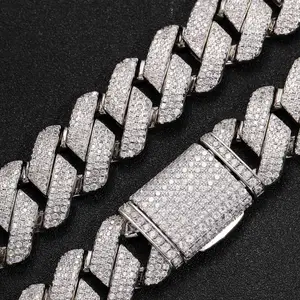 BES nuovo arrivo personalizzato 925 Sterling Silver VVS Moissanite 20mm Iced Out Chunky Miami Cuban Link Chain con certificato GRA