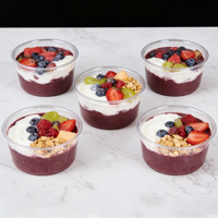 Op maat bedrukte transparante fruitsalade schaal 16oz PET deli container wegwerp plastic acai smoothie bekers met deksel