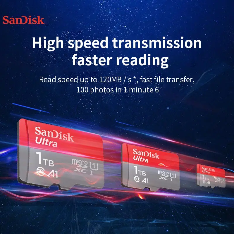 High Quality Sandisk 1 TB 512 256 128 64 32G SD Memory Card C10 Read 120M/S TF Cards For Driving Recorder Mobile Phone Tablet PC