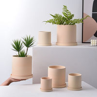 Vente en gros de pots en céramique d'intérieur avec plateau, pots cylindriques en terre cuite, pots en argile colorés pour cactus et plantes succulentes, décoration d'intérieur
