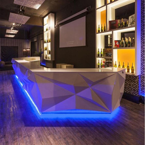 Bancone <span class=keywords><strong>Bar</strong></span> Personalizzato in Pietra Colorata, Moderno Bancone Cassa in Acciaio Inox Dorato con Vetrina - Product Image 3