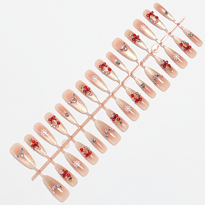 Faux Ongles <span class=keywords><strong>de</strong></span> Noë<span class=keywords><strong>l</strong></span> à Presser, Longs Amande Nude French 3D, Effet Œil <span class=keywords><strong>de</strong></span> Chat Doré Scintillant, pour Femmes, Fêtes et Usage Quotidien - Product Image 6