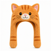 Topi Boneka Kucing Tabby Oranye dengan Penutup Telinga |   Topi Musim Dingin Boneka Hewan Lembut OEM Kustom Grosir untuk Anak-anak
