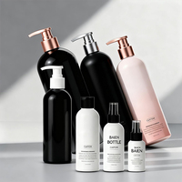 Vente en gros emballage de bouteille de shampoing personnalisé avec logo en plastique vide rond noir PE-HD bouteilles de shampoing et d'après-shampoing à pompe