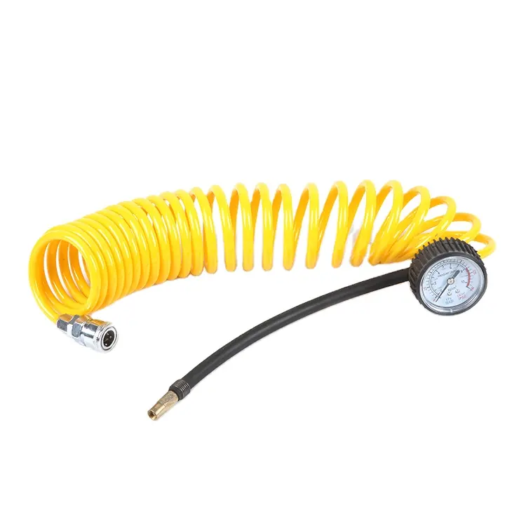 Wholesale Pu Spiral Coil Air Hose with Car Bicycle Motorcycle Tire Pressure Gauge
