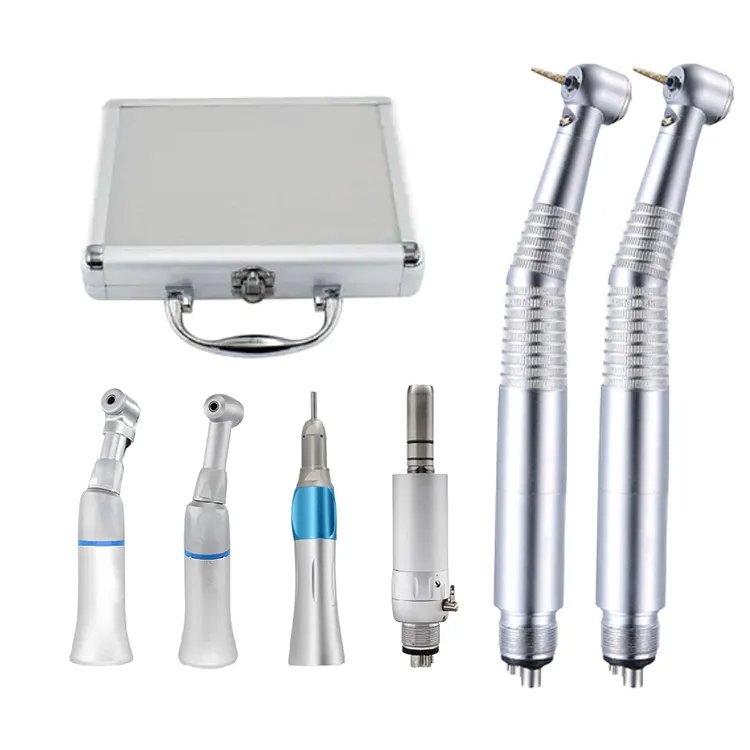 Dental Push Button Low Speed Contra Angle Handpiece Kit with Straight Handpiece   Air Motor