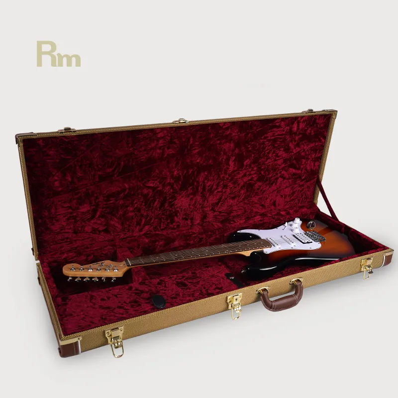 WC06C E2 Rm Rainbow Musical Oem Odm Gun case Design Round edge elecaster Stratocaster Wooden Leather Electric Guitar Hard Case