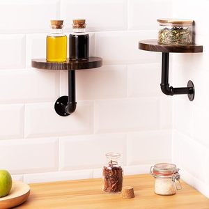 Industrial Pipe Shelf Set Small <strong>Rounded</strong> Shelves with Shelf Brackets Wooden <strong>Shelving</strong> Dark Brown - Product Image 2