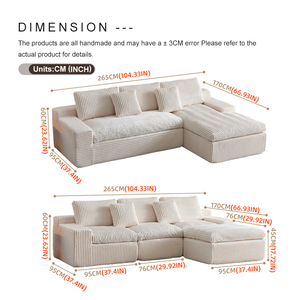 Canapé en tissu compressé en forme de L, sans armature, avec mousse à mémoire de forme, moderne, pour appartement, maison, loft, salon - Product Image 3