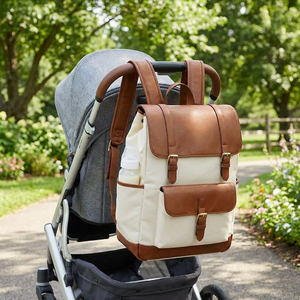 Sac à dos pour maman en nylon, sac fourre-tout pour bébé avec finitions en cuir, poche organisatrice, sac de maternité pour les déplacements, pour femmes, OEM/ODM - Product Image 3