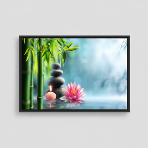Elegant Zen Stones Canvas Print: Waterlily, Bamboo, Spa Decor,<b>BLACK</b> <b>FRAMED</b> CANVAS - Product Image 2