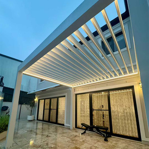 Gazebo en aluminium blanc résistant aux intempéries Maplemiles avec toit à lamelles et auvent motorisé pour terrasse arrière-cour - Product Image 5