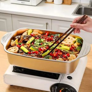 กระทะย่างปลาสแตนเลส 316 สีพื้น ทรงสี่เหลี่ยมผืนผ้า พร้อมหูจับ ล้างด้วยมือเท่านั้น สำหรับใช้ในบ้านและเชิงพาณิชย์ - Product Image 1