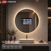 Espejo de Baño Redondo con Iluminación LED, Control Táctil con IA, Pantalla de Hora con Logotipo Personalizado, para Hotel, Fábrica, TV