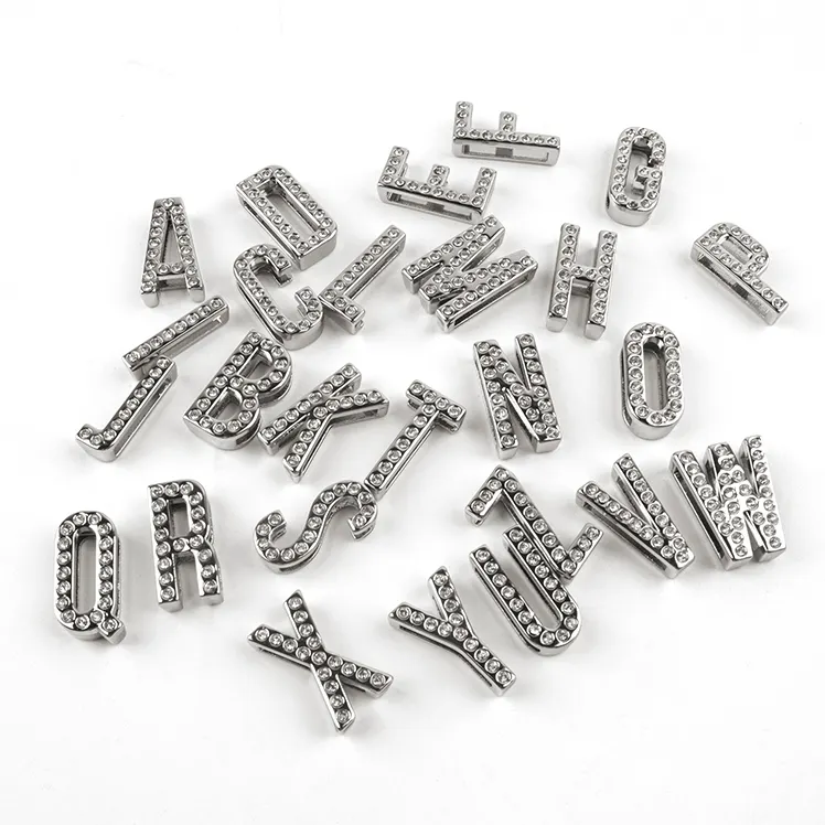 Diamantes de imitación de 8mm, letras del alfabeto deslizante de 8mm, pulseras deslizantes de 8mm, abalorios para hacer joyas