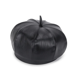Women's Beret PU Leather Octagonal Hat Solid Color Windproof Non Foldable For Autumn Winter Spring British Style Elegant Hat - Product Image 5