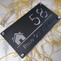 Plaque de numéro de maison moderne en acrylique 3D découpée au laser personnalisée, plaque extérieure, plaque de nom de famille, tailles personnalisables, noir mat
