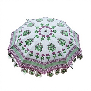 Parasol indien en coton imprimé à la main, protection solaire, parasol robuste, motif floral imprimé à la main, style indien - Product Image 1