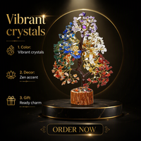 Figurine d'arbre en cristal naturel gravée DIY, feuilles de pierre colorées, ornement artisanal Feng Shui pour la maison, cadeau de Noël