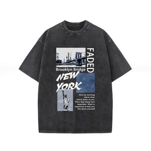 Camiseta de algodón lavado con ácido de peso pesado Retro estampado de gran tamaño camisetas cómodas cuello personalizado Hip Hop Logo de alta calidad para hombres - Product Image 6