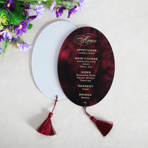 <span class=keywords><strong>2025</strong></span> ưa thích hình bầu dục Acrylic lời mời đám cưới màu đỏ tía in Acrylic thực đơn đám cưới với tua - Product Image 2