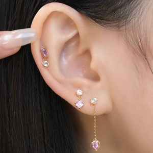 ต่างหูทองคำแท้ 18K ดีไซน์ใหม่ ประดับพลอยแซฟไฟร์สีชมพูทรงหัวใจ ตัวเรือนแบบเกลียว สำหรับผู้หญิง - Product Image 5