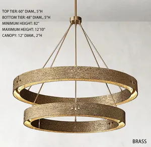 Custom Antique Brass Industrial Round Golden Ring Led Hanging Pendant Light Black Chandelier For Restaurant Bar