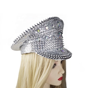 Sombrero de Capitán con Lentejuelas Plateadas y Púas de Diamantes de Imitación Estilo Y2K de Manwu Fashion, Unisex para Adultos, Ideal para Festivales, Fiestas, Conciertos y Escenarios - Product Image 5