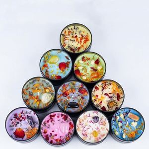 Bougie parfumée artisanale de luxe en fer, avec fleurs séchées, à la cire de soja naturelle, pour la maison, idéale pour les fêtes - Product Image 1