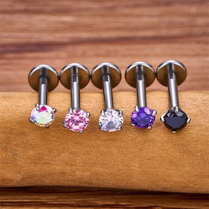 1 Buah Anting Stud <span class=keywords><strong>Titanium</strong></span> G23 dengan Zirkon 2-4mm Labret 6-12mm Ulir Internal 16G Perhiasan Tindik Bibir Telinga Tragus - Product Image 2