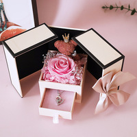 Coffret Cadeau Fête des Mères, Saint-Valentin, Festival du Printemps – Roses Éternelles Préservées Design Petit Ours à Double Porte