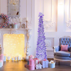 ชุดตกแต่งต้นคริสต์มาสสีม่วงลายดอกชบาแบบใหม่ พร้อมฉากสร้างสรรค์และต้นคริสต์มาสแบบขยายได้ - Product Image 6