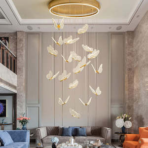 Iluminación de escalera larga decorativa Vestíbulo del hotel Comedor Candelabros de mariposa modernos - Product Image 2