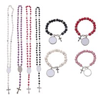 En gros, nouveaux articles de Pâques faits main pour la sublimation DIY : pendentifs chapelet en résine, colliers, bracelets croix, bracelets perlés, accessoires vestimentaires