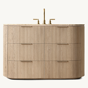 Elegante <span class=keywords><strong>Mobile</strong></span> <span class=keywords><strong>Bagno</strong></span> Moderno in Rovere Americano, Personalizzabile, con 6 Cassetti, Tavolo da Toeletta di Lusso con Piano in Marmo, Consolle in Legno di Alta Qualità - Product Image 3