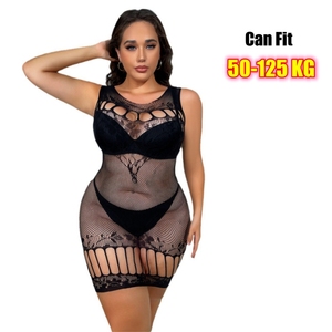 Mini vestido de red de pesca para mujer, lencería Sexy con bordado Floral de talla grande, ropa interior exótica de alta elasticidad para mujer, lencería - Product Image 3