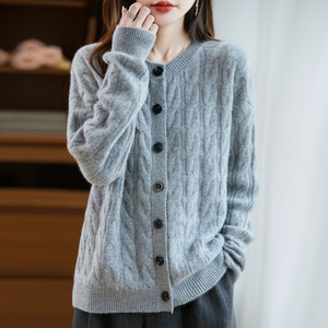 Cárdigan <span class=keywords><strong>de</strong></span> Punto Trenzado <span class=keywords><strong>de</strong></span> Lana 100% Transpirable, Color Caramelo Dulce, para Mujer, Invierno 2025 - Product Image 4