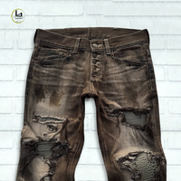 Jean en denim délavé de haute qualité, coupe slim, pantalon streetwear, patch en cuir personnalisé, jean délavé pour homme