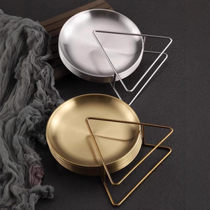 Juego de Platos de Acero Inoxidable Color Plata y Oro, Plato Redondo Bajo con Soporte para Uso en el Hogar y Hoteles - Product Image 3