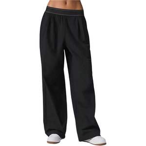 Pantalon droit léger pour femme, taille haute élastique, style yoga décontracté, avec poches - Product Image 1
