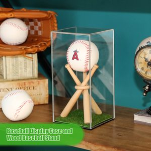 Rõ ràng Acrylic Bóng Chày hiển thị hộp duy nhất memorabilia chữ ký bóng Trường hợp với cỏ pad và mini bằng gỗ <span class=keywords><strong>BAT</strong></span> bóng chày chủ - Product Image 2